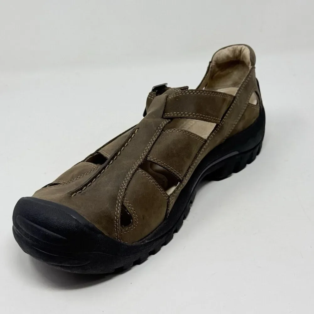 Keen Fisherman Sandals Mens 12 Brown Leather Buckle Strap Closed Toe Hiking